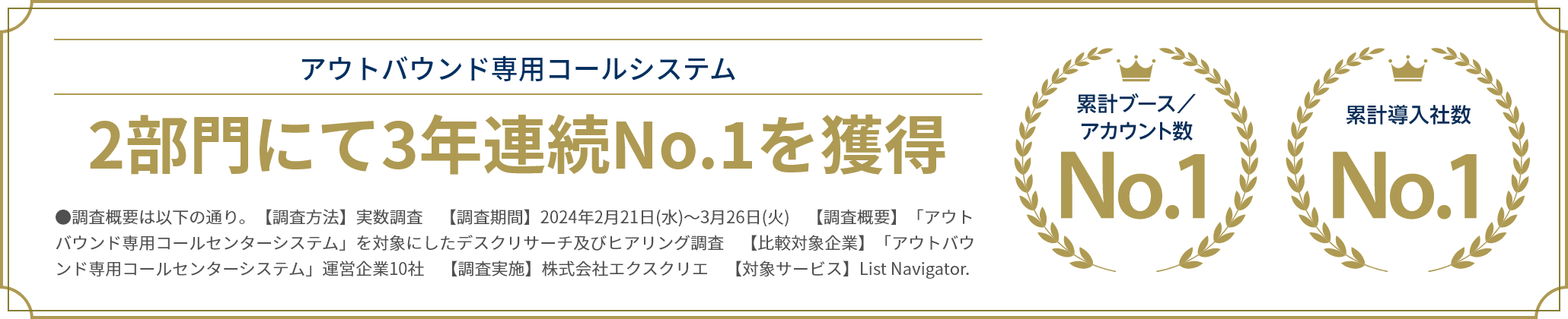 アウトバウンド専用コールシステム 2部門にて3年連続No.1を獲得