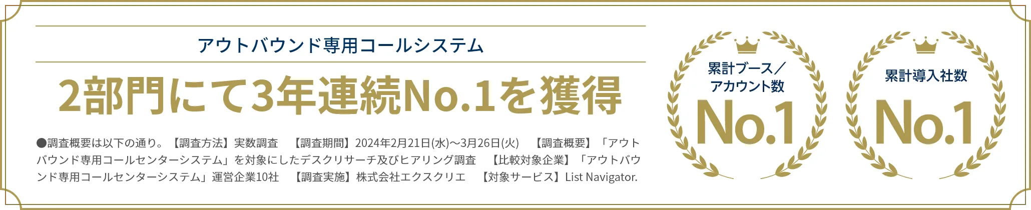 アウトバウンド専用コールシステム 2部門にて3年連続No.1を獲得