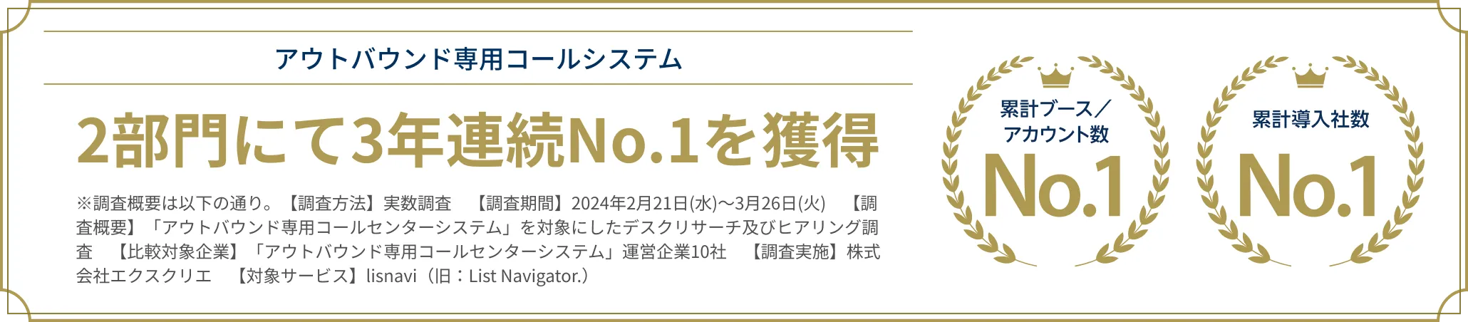 アウトバウンド専用コールシステム 2部門にて3年連続No.1を獲得